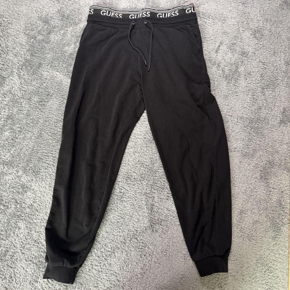 Guess Mens Logo Waistband Joggers XL Black Cotton Blend Sweatpants